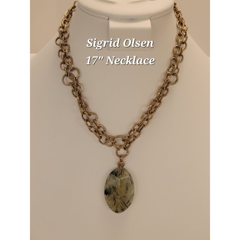 Sigrid Olsen Brass Chain Necklace Stone Mineral Pendant Nature & Healing